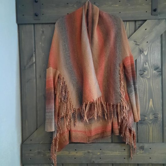 OSO Casuals | Sweaters | Oso Casuals Ml Open Hang Knit Sweater Cardigan Fringe Fall Rust Color 